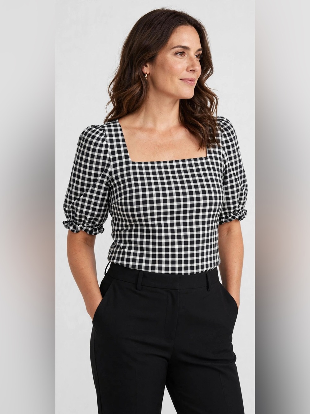 Ann Taylor Black and White Gingham Blouse